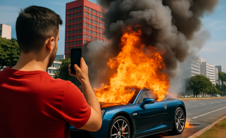 Carro de luxo pega fogo: ‘Me avisaram da fumaça’, diz dono