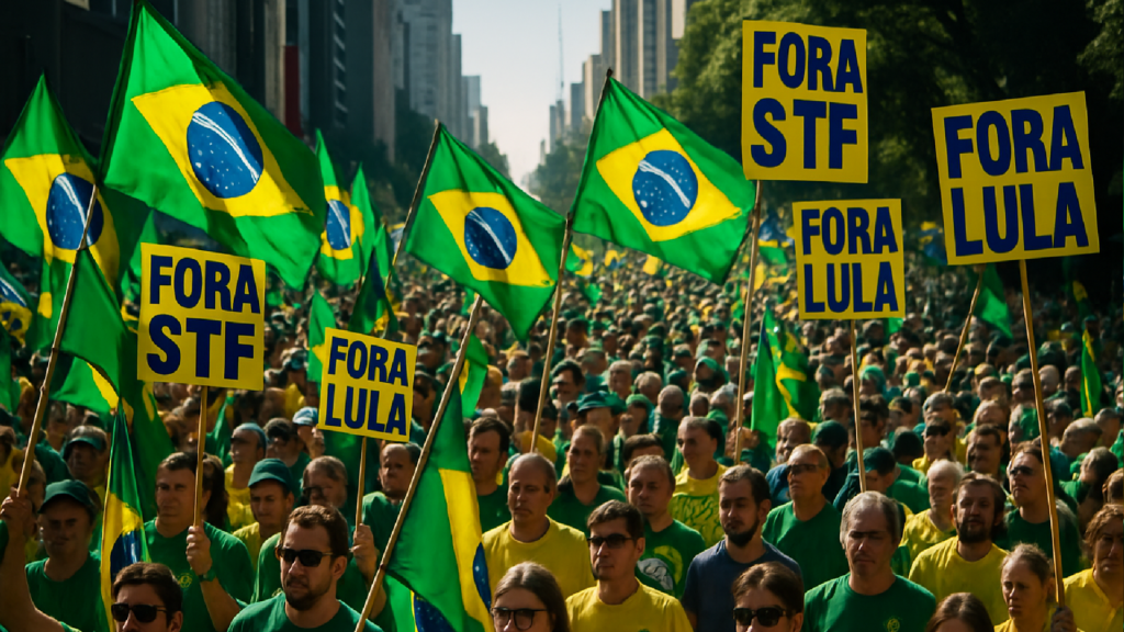 Imagem ilustrativa sobre Atos contra Lula e ministros do STF reuniram 20,4 mil em SP e 4,7 mil no Rio, segundo metodologia da