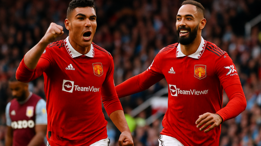Imagem ilustrativa sobre Casemiro e Matheus Cunha marcam, United vence Aston Villa e aparece no retrovisor do City