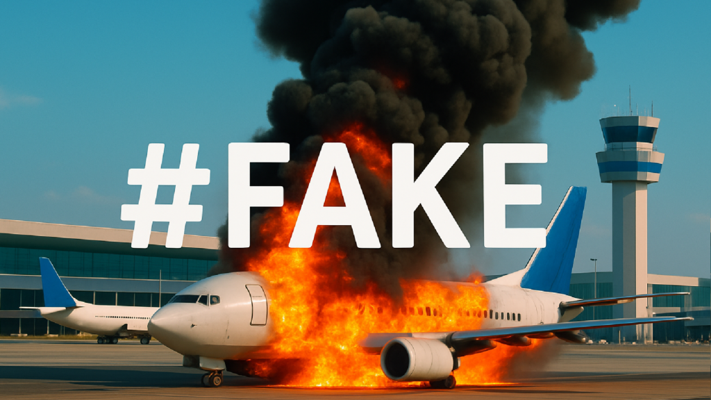 Imagem ilustrativa sobre É #FAKE foto de avião em chamas em aeroporto de Guadalajara, no México, após morte do traficante El