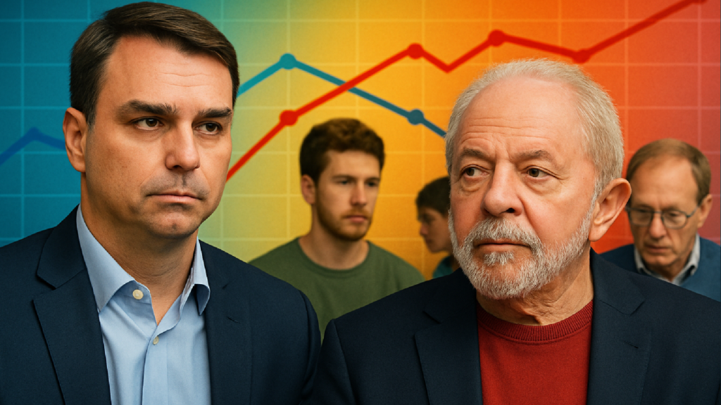 Imagem ilustrativa sobre Análise: avanço de Flávio Bolsonaro entre homens, jovens e classe média explica empate com Lula, diz