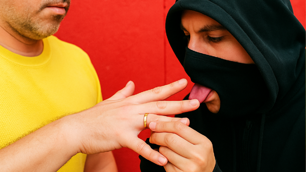 Imagem ilustrativa sobre Ladrão não se faz de rogado e lambe dedo de vítima para roubar aliança Veja vídeo - Metrópoles