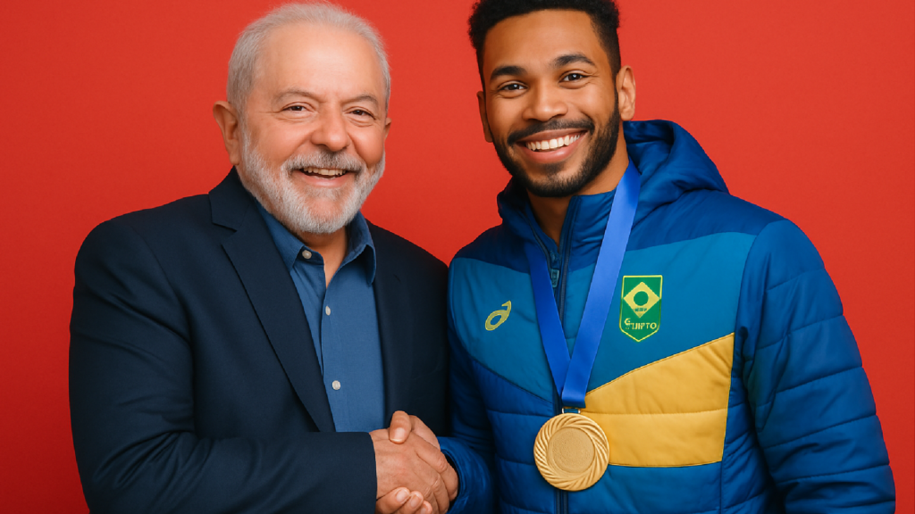 Imagem ilustrativa sobre Lula se encontra com Lucas Pinheiro, atleta que conquistou a primeira medalha de ouro do Brasil nos